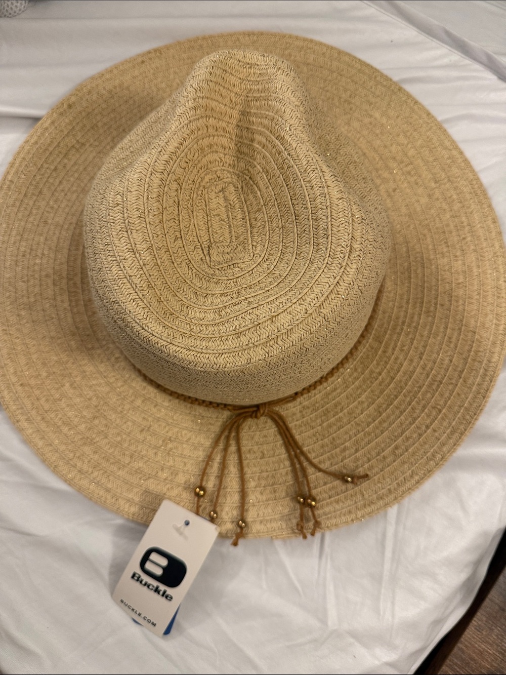 San Diego Hat Company Natural Tan Wide-Brim Straw Hat with Chin Ties
